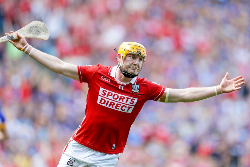 Shane Barrett celebrates scoring a goal for Cork. Photograph: Laszlo Geczo/Inpho
