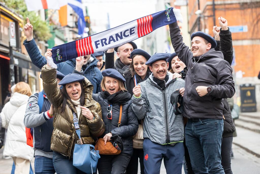 French fans from Orléans pictured in Temple Bar. Photo: Tom Honan for The Irish Times.