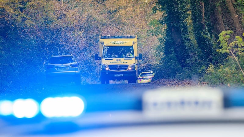 An ambulance near the scene of the  fatal shooting. Photograph: Daragh McSweeney/Provision