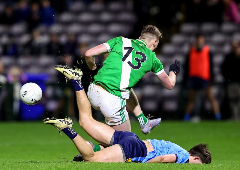 Moycullen's Fionn McDonagh with Salthill-Knocknacarra's Eoghan Deely. Photograph: Tom O’Hanlon/Inpho