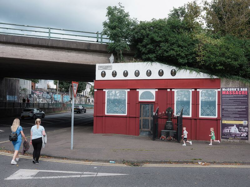 The site of McGurk’s bar on North Queen Street, Belfast, where 15 people were killed in a UVF bomb attack in December 1974. Photograph: Rob Stothard/The New York Times