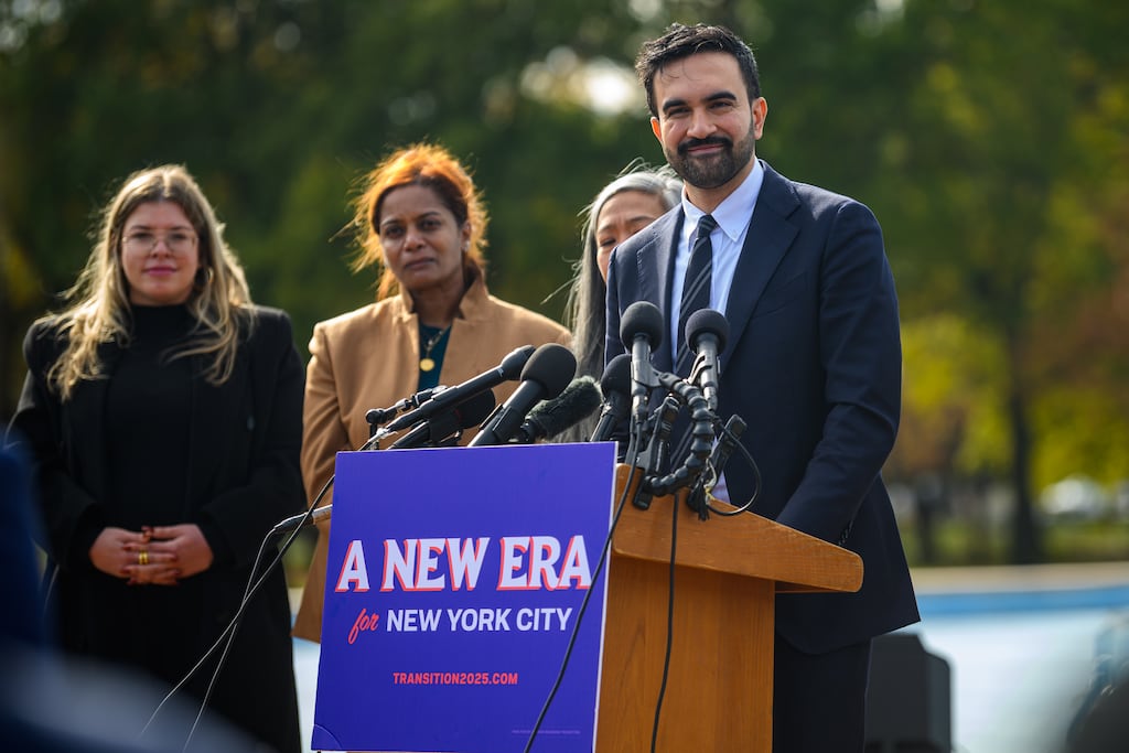 New York mayor-elect Zohran Mamdani won a historic victory to become the city's 111th mayor, defeating independent mayoral candidate Andrew Cuomo and Republican mayoral candidate Curtis Sliwa. Photograph: Alexi J. Rosenfeld/Getty Images.