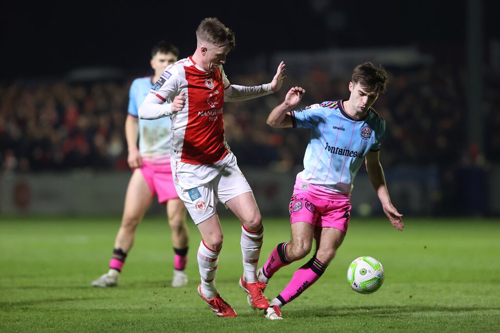 St Patrick's Athletic's Chris Forrester in action against Bohemians's Niall Morahan. Photograph: Bryan Keane/Inpho