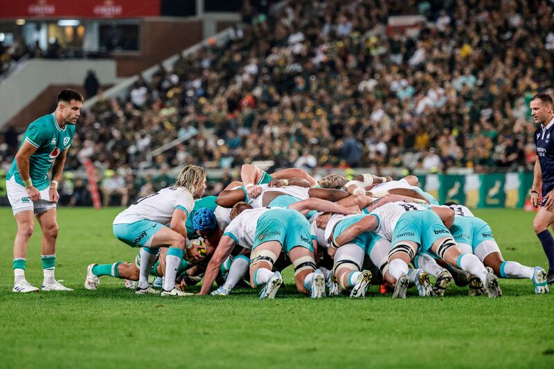 A scrum in the match between Ireland and South Africa. Photograph: Wikus de Wet/AFP via Getty