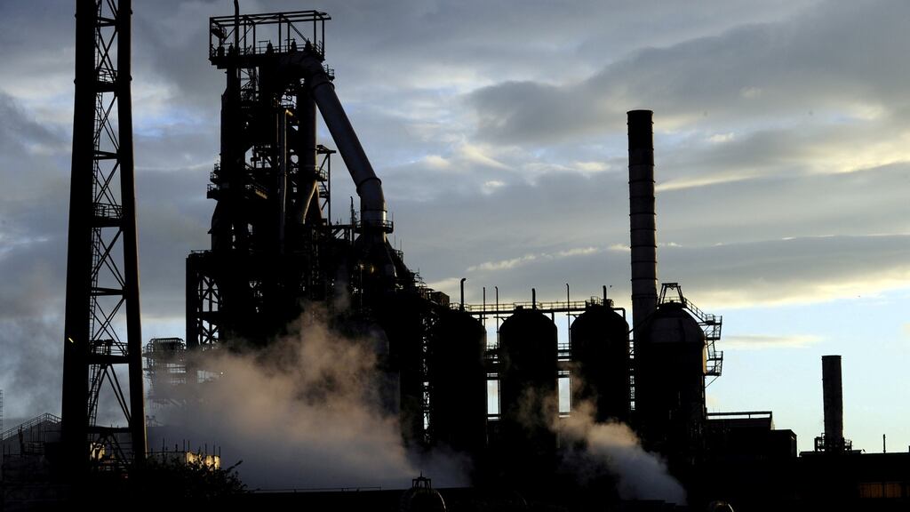 The Tata Steel plant is seen at sunset in Port Talbot, South Wales