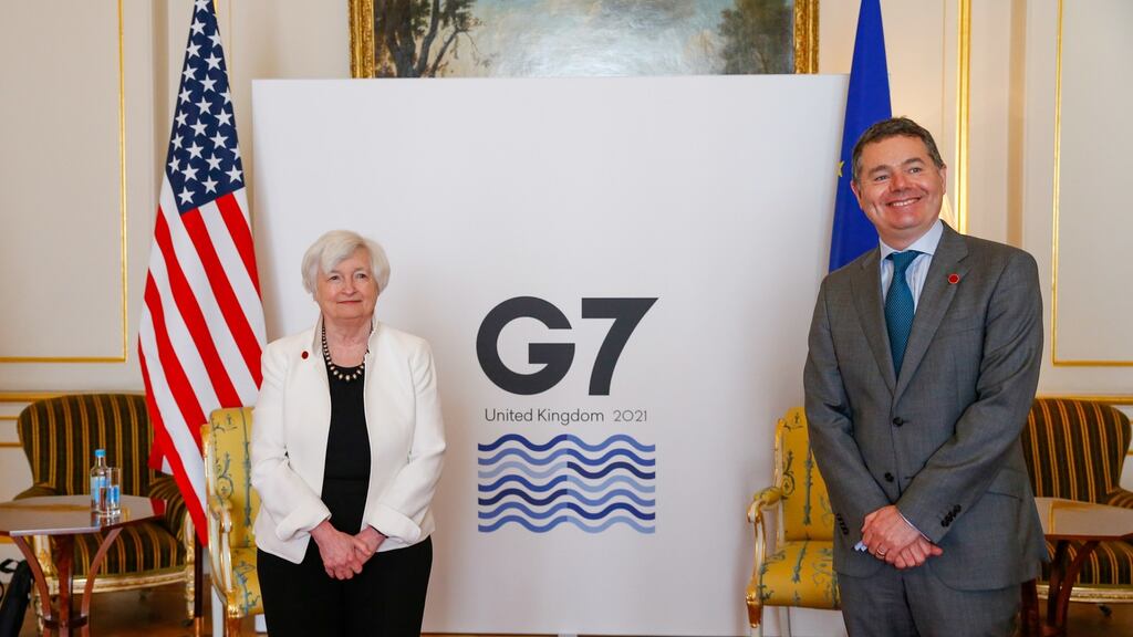 US treasury secretary Janet Yellen pictured with Paschal Donohoe at last weekend’s G7 meeting. Photograph: EPA