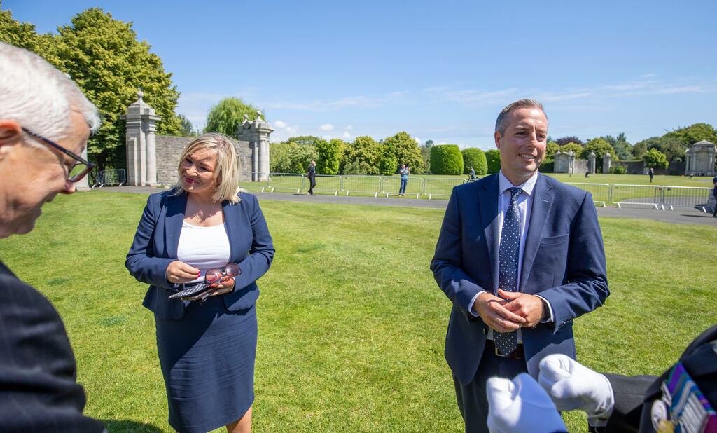 The DUP's Paul Givan, pictured here along side Sinn Féin's Michelle O'Neill at the the Irish National War Memorial Gardens, Islandbridge, Dublin, it would take “a miracle” for the Northern Ireland executive to be restored before the October 28th deadline. Photograph: Tom Honan for The Irish Times.
