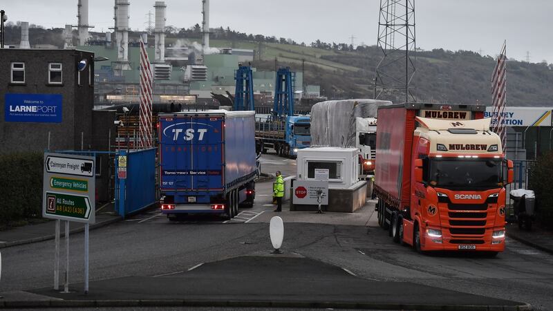Port officers inspect vehicles in Larne, Photograph: Charles McQuillan/Getty Images