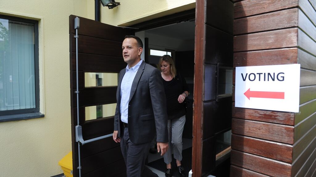 Taoiseach Leo Varadkar  after voting in Scoil Thomais in Castleknock, Dublin. His Fine Gael party is hoping to make gains in the local elections, although party figures do not expect it to overtake Fianna Fáil as the largest party in local government. Photograph: Aidan Crawley