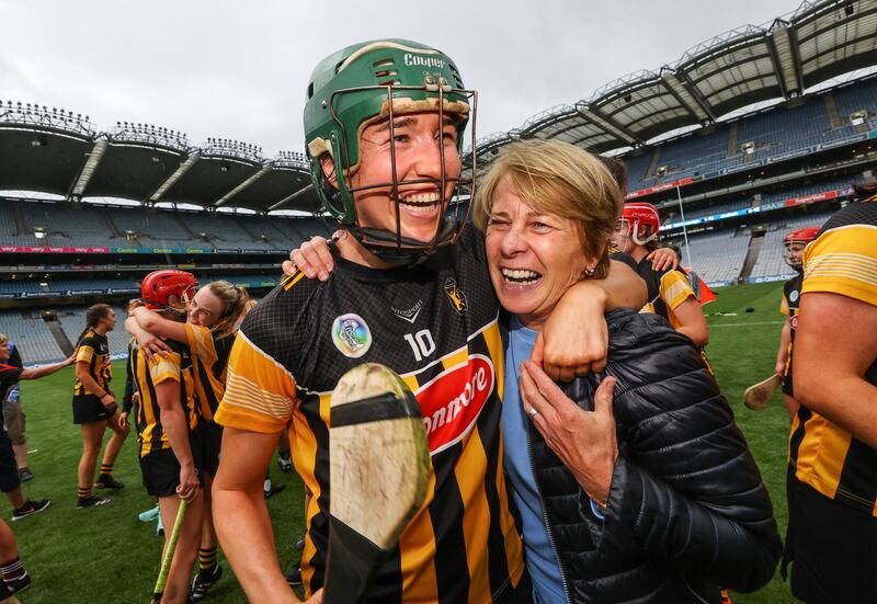 Kilkenny’s Denise Gaule celebrating with Ann Downey after their 2022 All-Ireland Senior Camogie semi-final win over Galway. Photograph: INPHO/James Crombie
