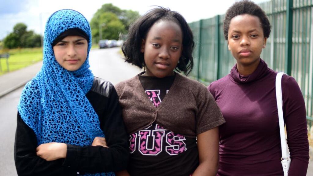 From left, Natasha, Minahil and Yolanda who live in Athlone Direct Provision Centre at Lissywollen, just outside the town. They were among those interviewed for The Irish Times series Lives in Limbo. Photograph: Bryan O’Brien / THE IRISH TIMES