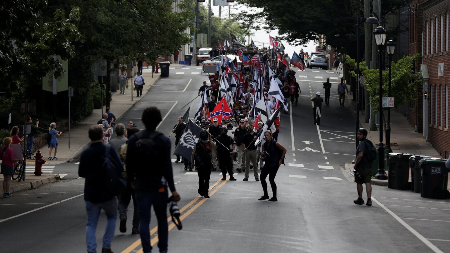 White nationalists march in Charlottesville, Virginia, US. Photograph: Joshua Roberts/Reuters