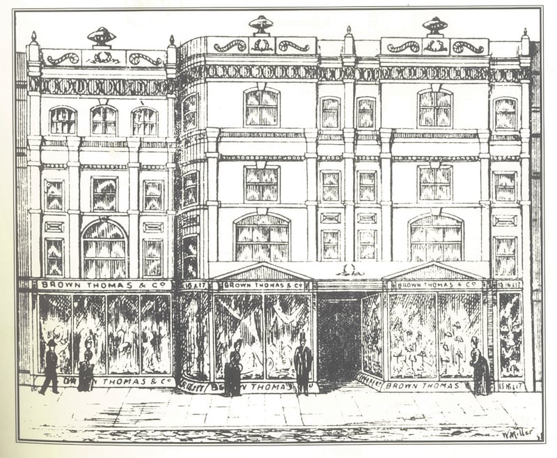 Brown Thomas started in Numbers 16 and 17 Grafton Street but expanded into Number 15. Illustration: taken from Enchanted Times, published by Sonas, 1995.