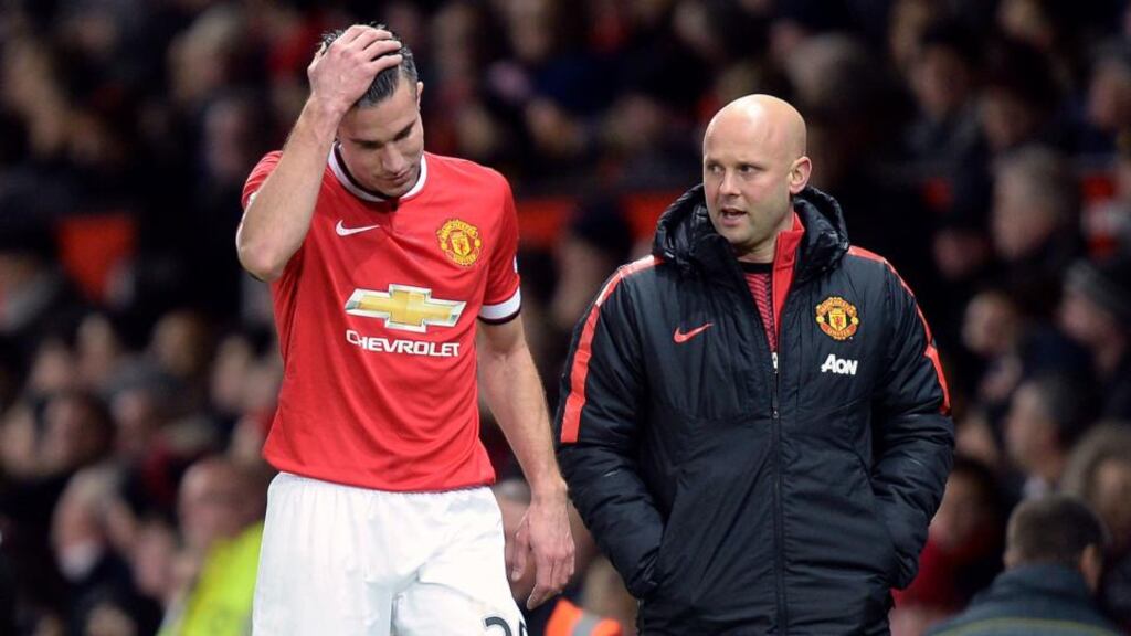 Robin Van Persie will miss Manchester United’s trip to QPR after picking up an injury in the 1-0 home defeat to Southampton. (Photograph: Martin Rickett/PA Wire)