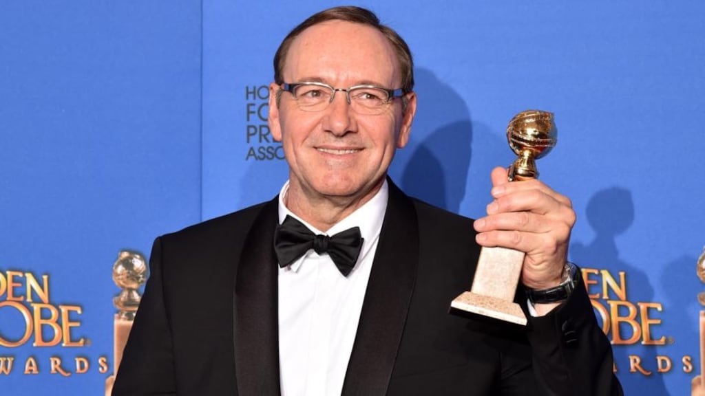 Kevin Spacey, winner of Best Actor in a Television Series - Drama for ‘House of Cards,’ poses in the press room during the 72nd Annual Golden Globe Awards at The Beverly Hilton Hotel. Photograph: Kevin Winter/Getty Images