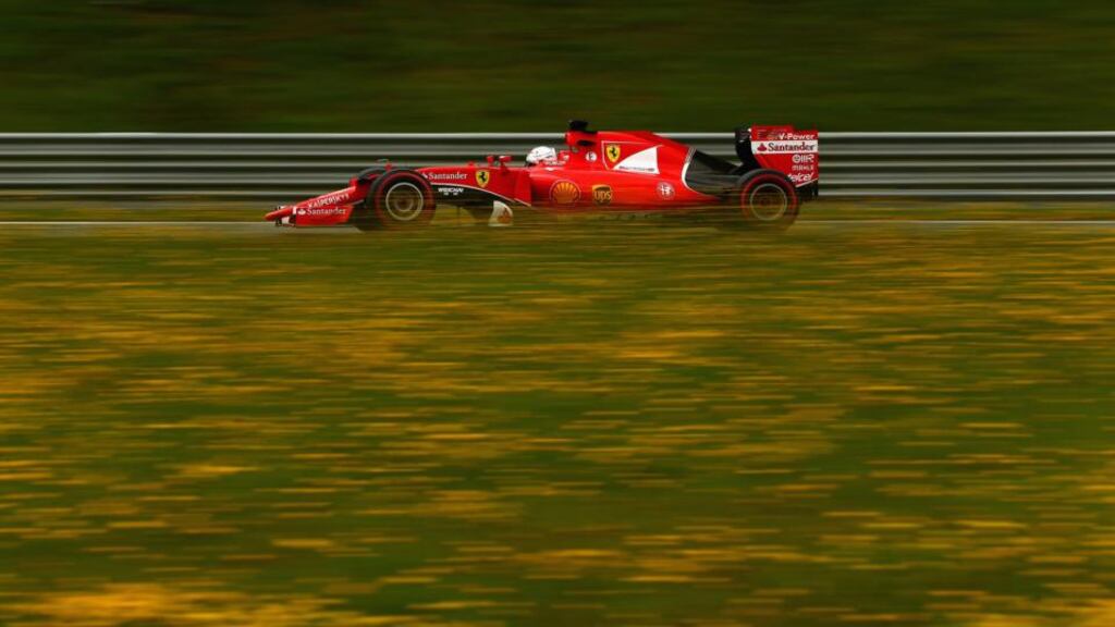 Sebastian Vettel of Germany and Ferrari during practice for the Formula One Grand Prix of Austria at the Red Bull Ring, Spielberg. Photograph by Clive Mason/Getty Images.