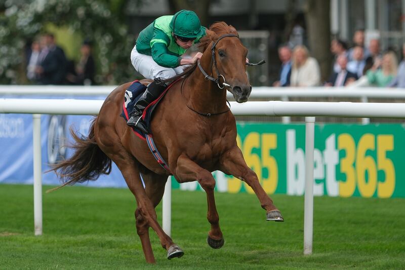 Ryan Moore riding Whistlejacket to victory in the Kingdom Of Bahrain July Stakes at Newmarket. Photograph: Alan Crowhurst/Getty Images