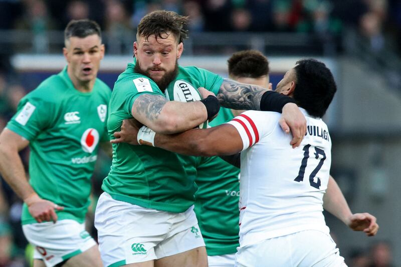 Andrew Porter: over the campaign he displayed his skill and courage magnificently in scrums, lineouts mauls and rucks while making several memorable try-saving tackles. Photograph: Paul Faith/Getty Images