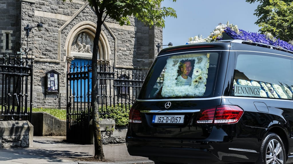 The funeral of Gareth Hutch, who was shot dead at the Avondale House flat complex on Dublin’s North Cumberland Street, at the Holy Family church on Aughrim Street, Dublin, last week. Photograph: Brenda Fitzsimons/The Irish Times