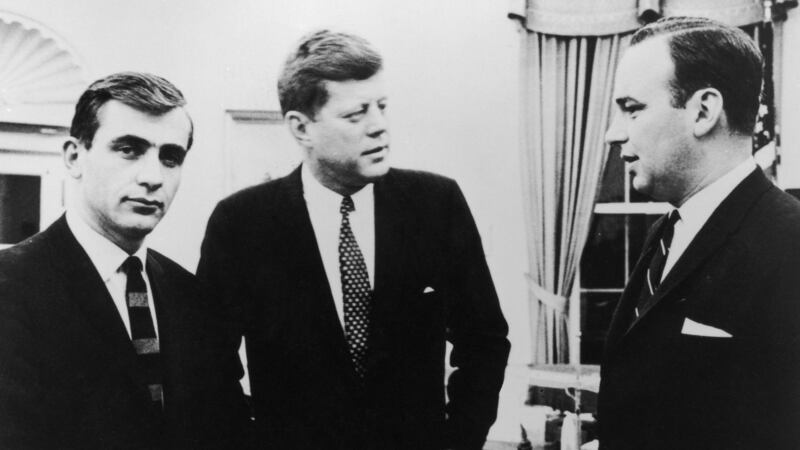 Rupert Murdoch (R) with John F Kennedy at the White House, in 1962 and (L)editor of the Sydney Daily Mirror, Zell Rabin. Photograph: Keystone/Hulton Archive/Getty Images