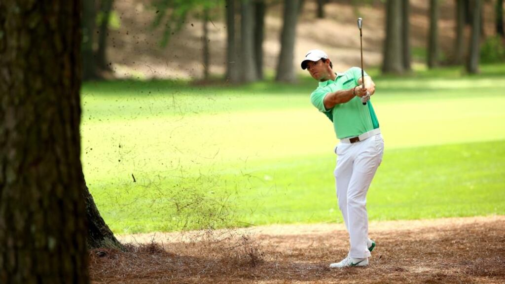Rory McIlroy of Northern Ireland hits a shot on the third hole during the second round of the Wells Fargo Championship at Quail Hollow in Charlotte, North Carolina. Photograph: Streeter Lecka/Getty Images