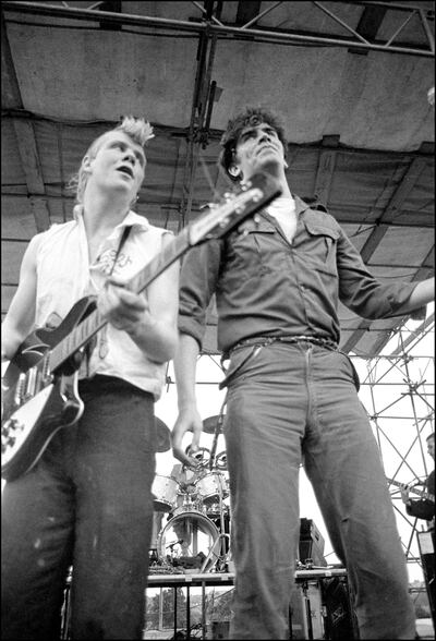The Pop Group's Gareth Sager and Mark Stewart performing at Alexandra Palace, London, UK on 15 June 1980. Photograph: David Corio/Redferns