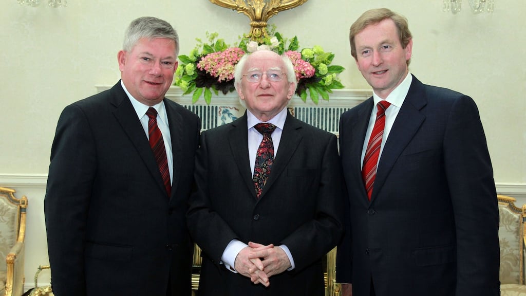 Mr Justice Raymond Groarke taking office as President of the Circuit Court in 2012 with President Michael D. Higgins and Taoiseach Enda Kenny. Photograph: Maxwells