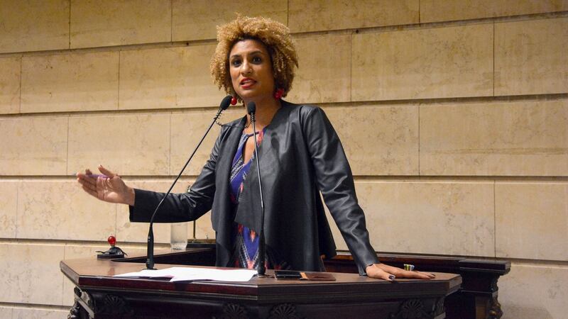 Marielle Franco leading a session at the municipal chamber in Rio de Janeiro last month. Photograph: Renan Olaz/AFP/Getty Images