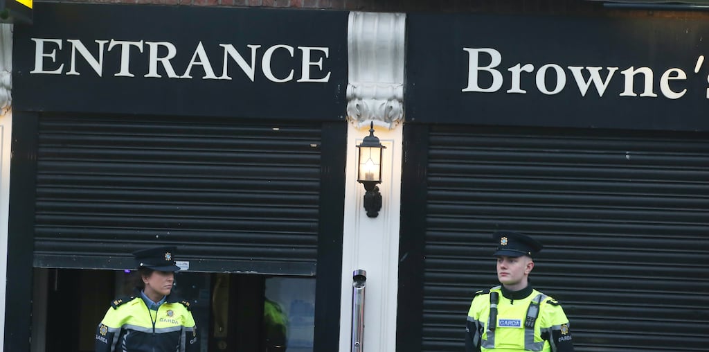 Gardaí outside Browne’s Steakhouse, Blanchardstown after an incident on Christmas Eve in which Tristan Sherry was killed and Jason Hennessy Snr was fatally wounded. Photograph: Stephen Collins/Collins