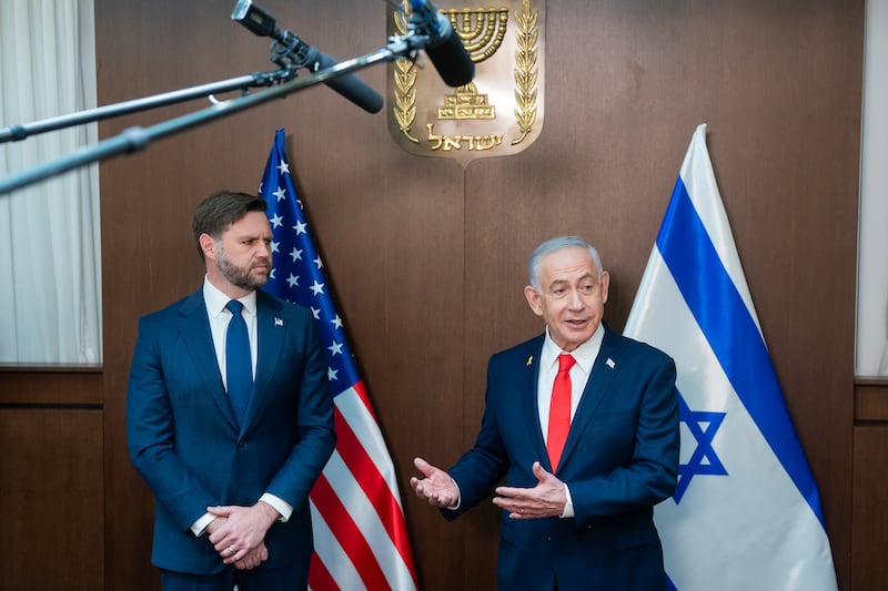 US vice-president JD Vance and Israeli prime minister Binyamin Netanyahu in Jerusalem on Wednesday. Photograph: Nathan Howard-Pool/Getty Images