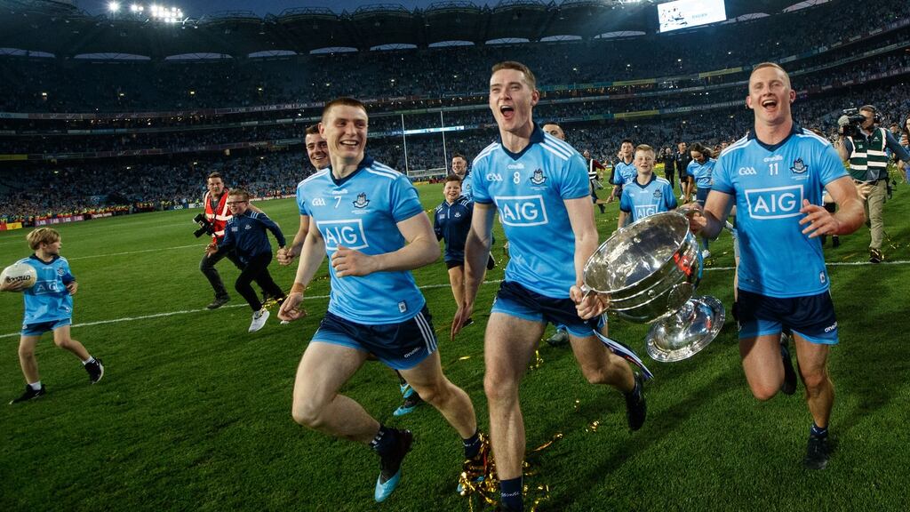 Brian Fenton (centre) celebrates Dublin’s win over Kerry in the All-Ireland final replay at Croke Park last September. Photograph: James Crombie/Inpho