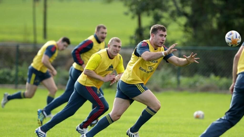 JJ Hanrahan and Keith Earls training with Munster at Cork Institute of Technology. Photo: Morgan Treacy/Inpho