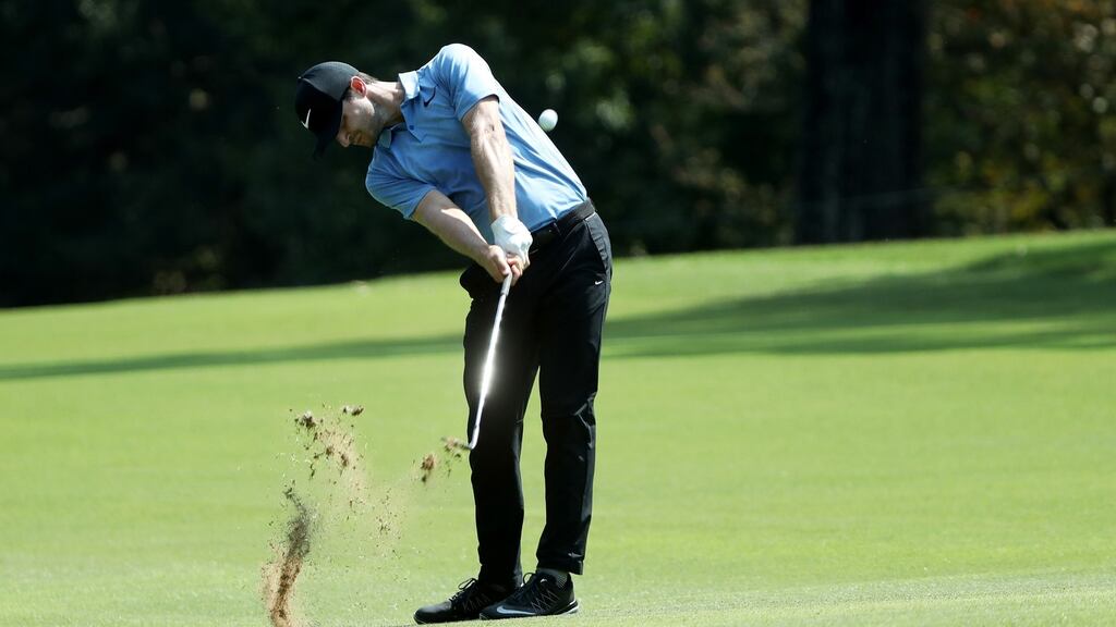 Kyle Stanley hits a wedge on the fifth hole during the first round of the Tour Championship at East Lake Golf Club in Atlanta, Georgia. Photograph: Sam Greenwood/Getty Images