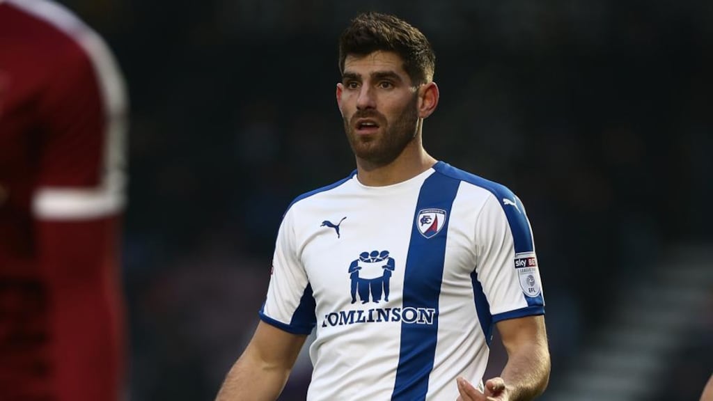 Ched Evans playing for Chesterfield in February. Photograph: Pete Norton/Getty Images