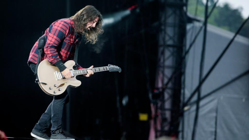 Foo Fighters lead singer Dave Grohl on stage at Slane on Saturday.