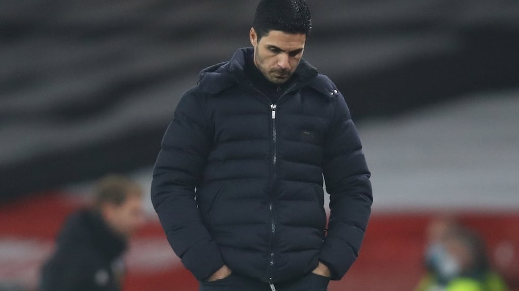 Mikel Arteta’s Arsenal are 14th in the Premier League table heading into the North London derby. Photograph: Julian Finney