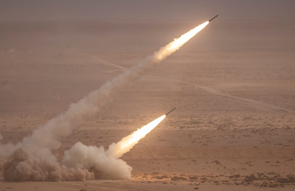 A US M142 High Mobility Artillery Rocket System (HIMARS) fires during the second annual African Lion military exercise in the Tan-Tan region in southwestern Morocco. Photograph: Fadel Senna/Getty Images