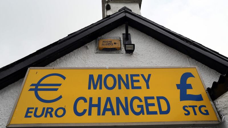 A ‘money exchanged’ sign pictured at the Border between Newry in Northern Ireland and Dundalk in The Republic of Ireland. The Department of Finance estimates are that the hit to Ireland following a Brexit could be 1.6 per cent of GDP by the end of next year. Photograph: AFP