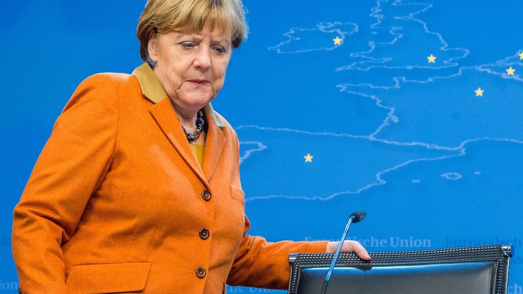 German chancellor Angela Merkel arrives at a press conference at the end of a summit of European Union leaders with Turkey in Brussels on Tuesday. Photograph: Stephanie Lecocq/EPA
