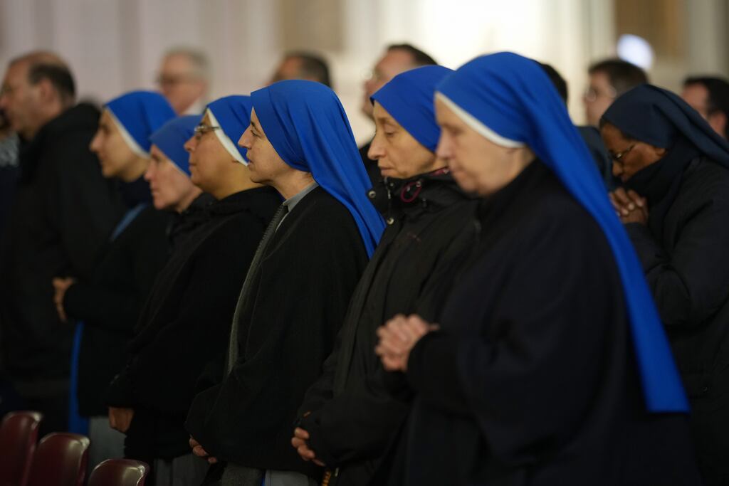 Nuns pray in St Peter's Square, in the Vatican City, for the health of Pope Francis. Photograph: Christopher Furlong/Getty Images