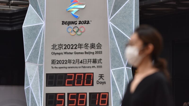The countdown clock for the 2022 Olympic Winter Games, they get underway on February 4th, 2022. Photograph: Sheldon Cooper/Getty Images