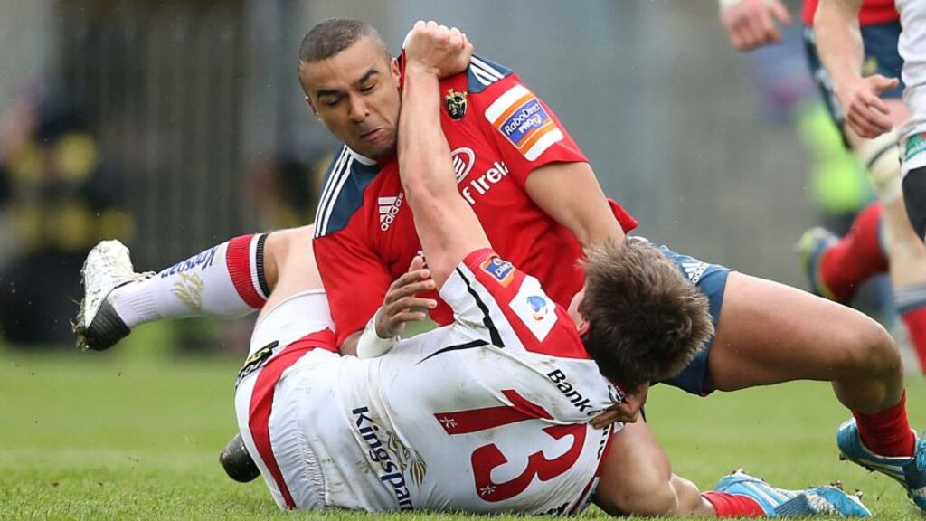 Simon Zebo in action against Ulster at Thomond Park, Limerick. The Munster winger will start against Glasgow on Friday. Photograph: Inpho