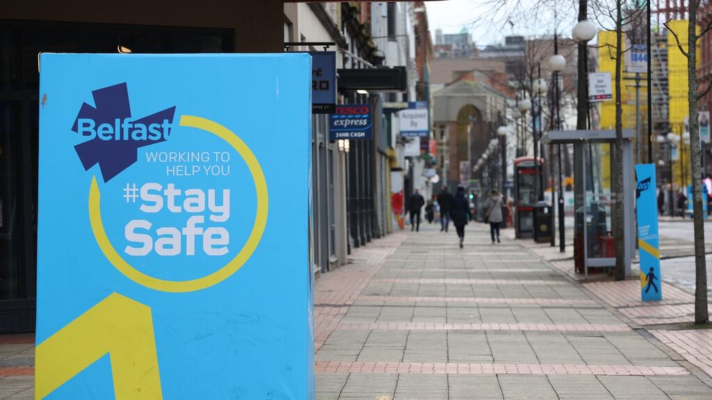 An empty street in Belfast. In the last seven days 4,921 new cases of Covid-19 were confirmed in the North, compared with 6,633 the previous week. File photograph: Liam McBurney/PA Wire