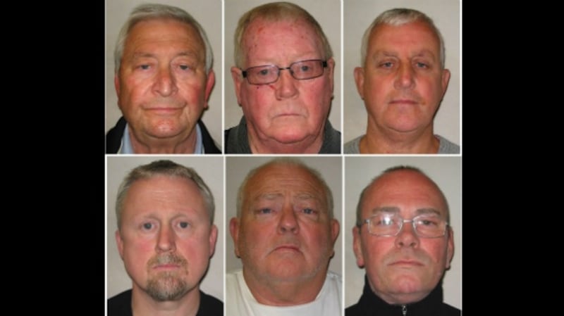 Top, left to right, are Terry Perkins, John Collins and Daniel Jones, who were sentenced to seven years in jail after previously pleading guilty to conspiracy to commit burglary over the Hatton Garden raid. Bottom left to right are Hugh Doyle (suspended sentence); William Lincoln, who received a seven-year sentence, and Carl Wood, who received a six-year sentence - both were convicted of conspiracy to commit burglary, and conspiracy to conceal, convert or transfer criminal property. File photographs: Metropolitan Police/AFP/Getty Images