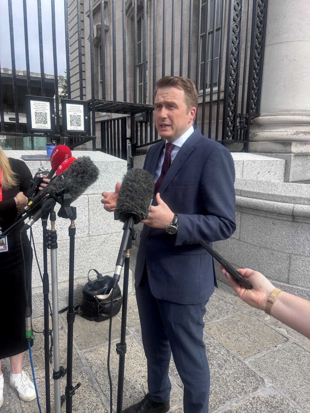 Minister for Housing James Browne speaking to the media outside Government Buildings, Dublin, as he announced plans to overhaul rules around apartment buildings. Photograph: Cate McCurry/PA Wire