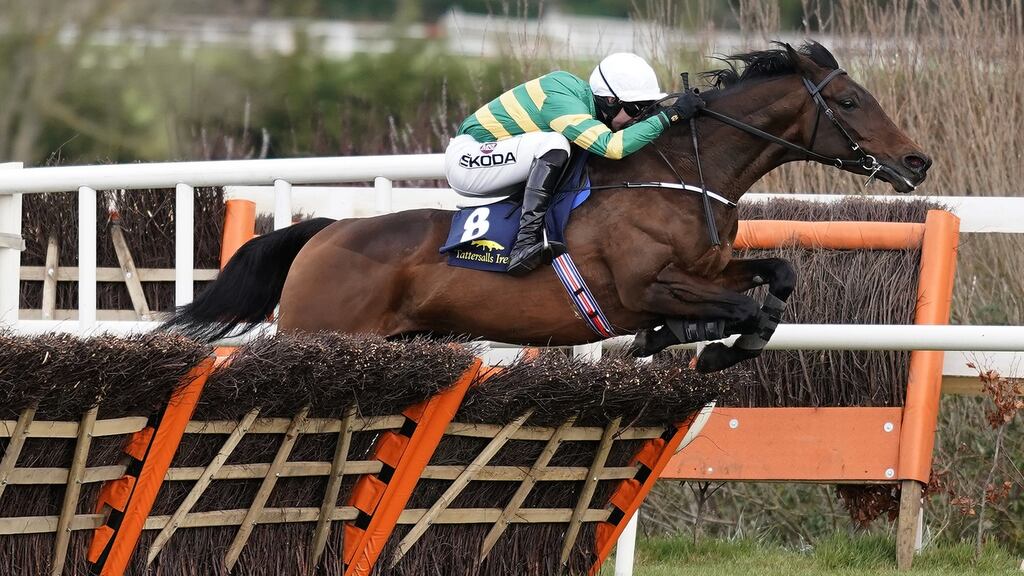 Mark Walsh riding Sir Erec clears the last jump to win the Tattersalls Ireland Spring Juvenile Hurdle at Leopardstown on February 3rd. Photograph: Alan Crowhurst/Getty Images