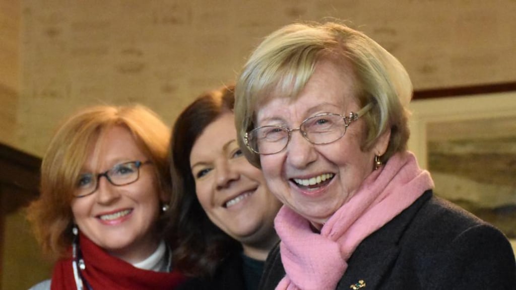 Anne Ryan (nee Nugent) at her party last October with her nieces Mary and Jacinta. Photograph: Paddy Lyons