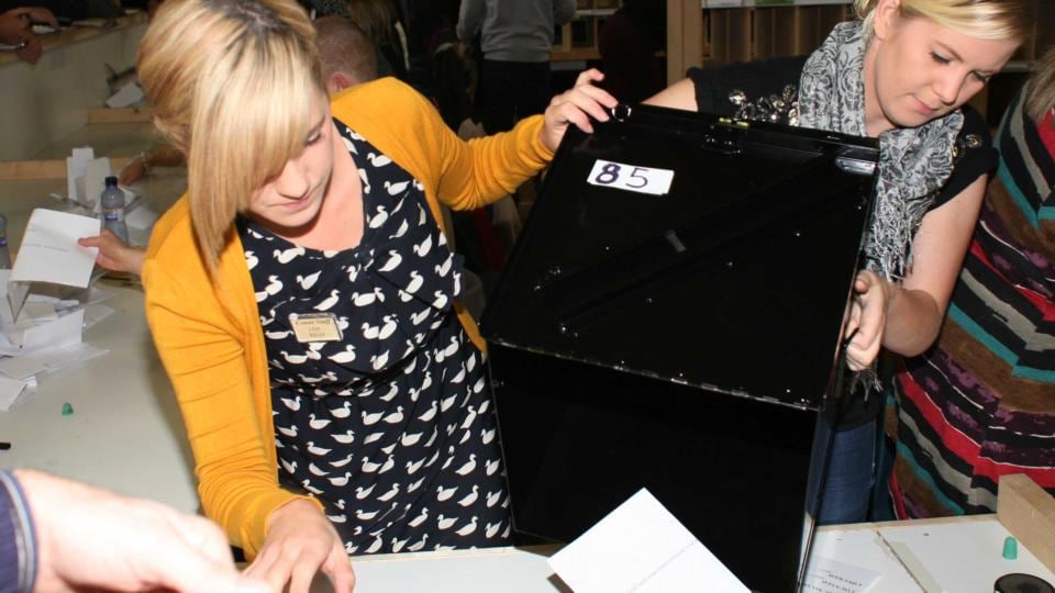 Counting gets under way in the Roscommon-South Leitrim byelection at the  Roscommon Gaels GAA club on the Athlone Road in Roscommon. Photograph:  Brian Farrell.