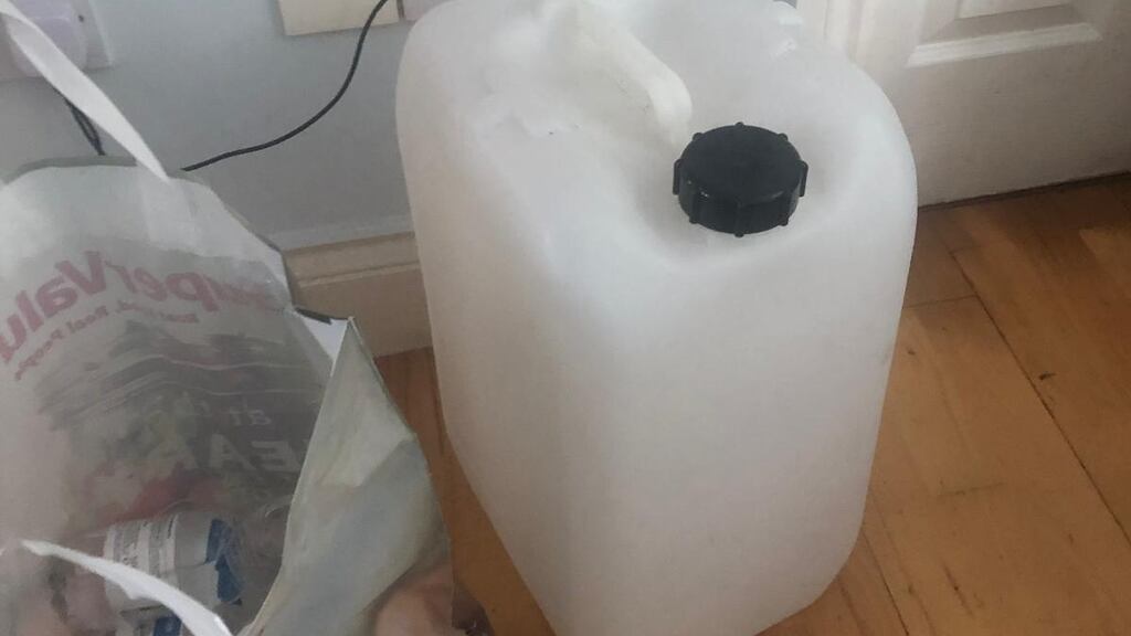 A large container containing illegal alcohol was found during the raid. Photograph: Garda Press Office