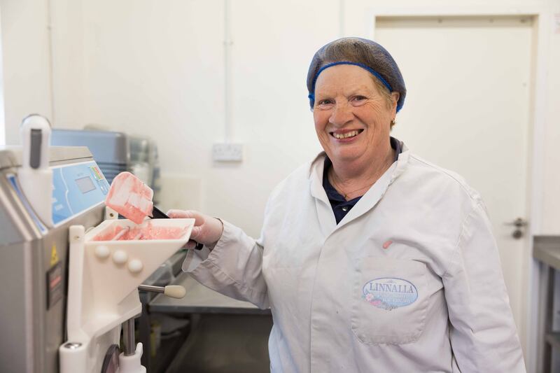 Bríd Fahy making strawberry ice cream at Linnalla Ice Cream , New Quay, Co Clare. Photograph: Eamon Ward